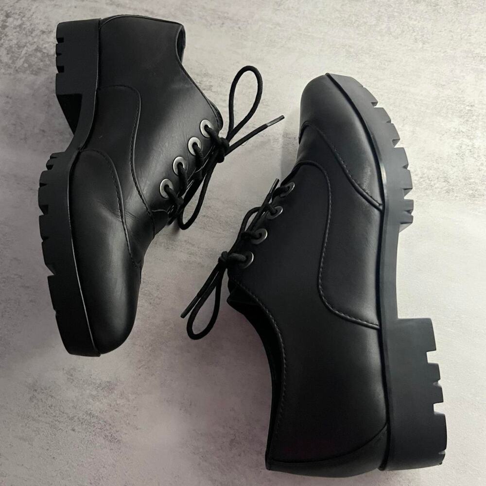 Carolinna Espinosa Black Leather Chunky Oxford Shoes 6.5M Grunge Academia